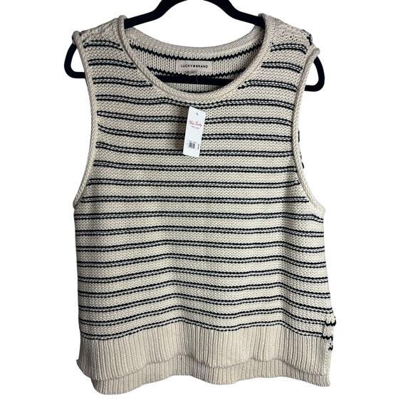 Lucky Brand-Cream and Black Stripped Cable Knit Sweater Vest- Size L- NWT - Picture 4 of 6
